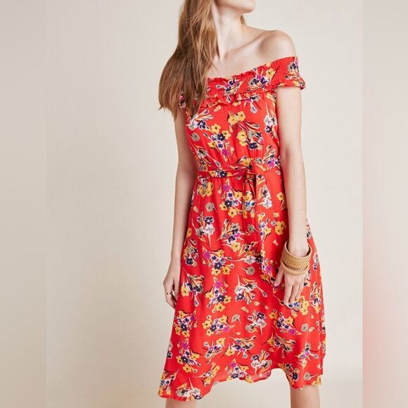Anthropologie, 52 Conversations Off-The-Shoulder Floral Dress – Size 6 – Pockets - Picture 6 of 16